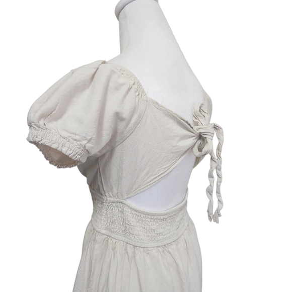 💐Vtg Cottagecore Dress MED Cream Midi Smocked Milk Maid Prairie Boho Peasant - Picture 14 of 14